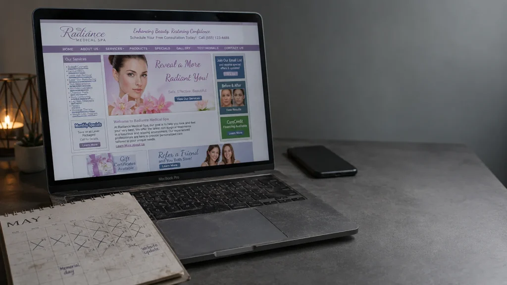 Odated, cluttered med spa website design